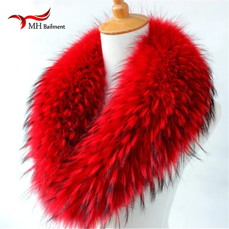Color: WHITE, Size: XXL - Real Raccoon Fur Scarves Woman 100% Pure Natural Raccoon Fur Collar Warm Winter Scarves Red Fox Fur Collar L#1