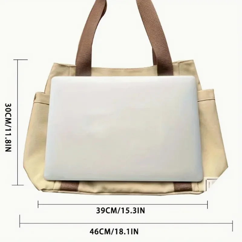 Color: Khaki - Large Capacity Canvas Tote Bags For Work Commuting Carrying Handbag College Style Student Outfit Book Shoulder Bag Women Bags