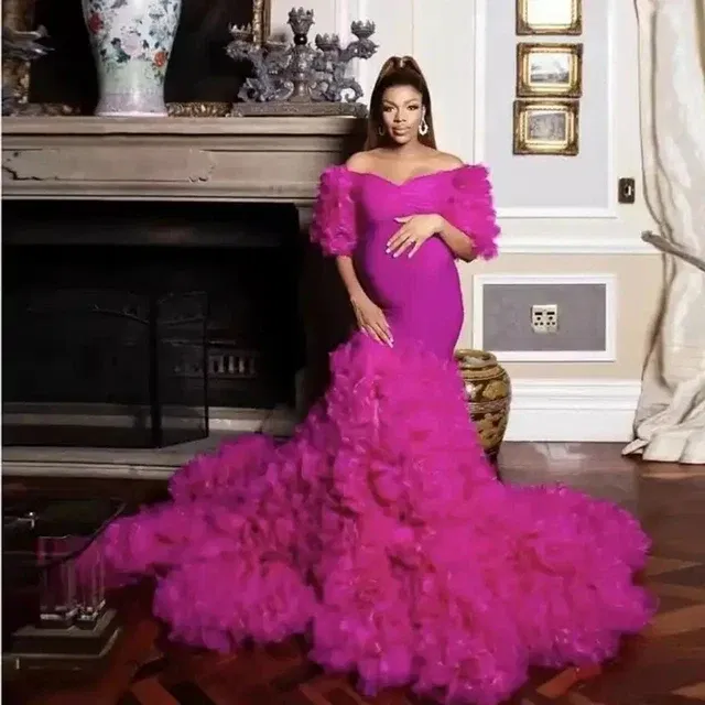 Color: Watermelon red, Maternity Size: XL, Ships From: CHINA - Tulle Long Maternity Dress Photoshoot  п?»?°?‚ь?µ  photography dresses baby shower dresses for pregnant woman  п?»?°?‚ь?µ д?»я ?±