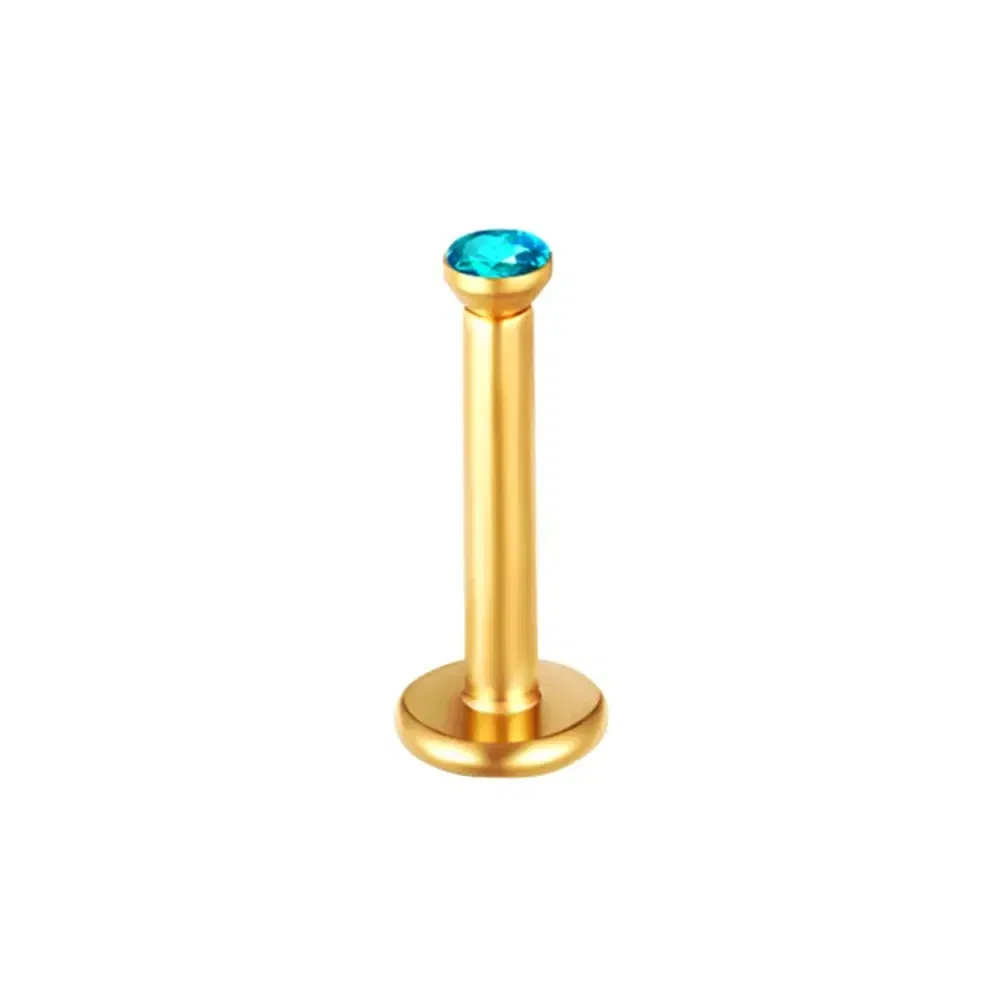 Metal color: Gold-color - 2X 16g 1.2mm Crystal Steel -Gold- Labret Ring Bar Ear Cartilage Tragus Monroe Lip Nose Stud Internally Threaded Piercing