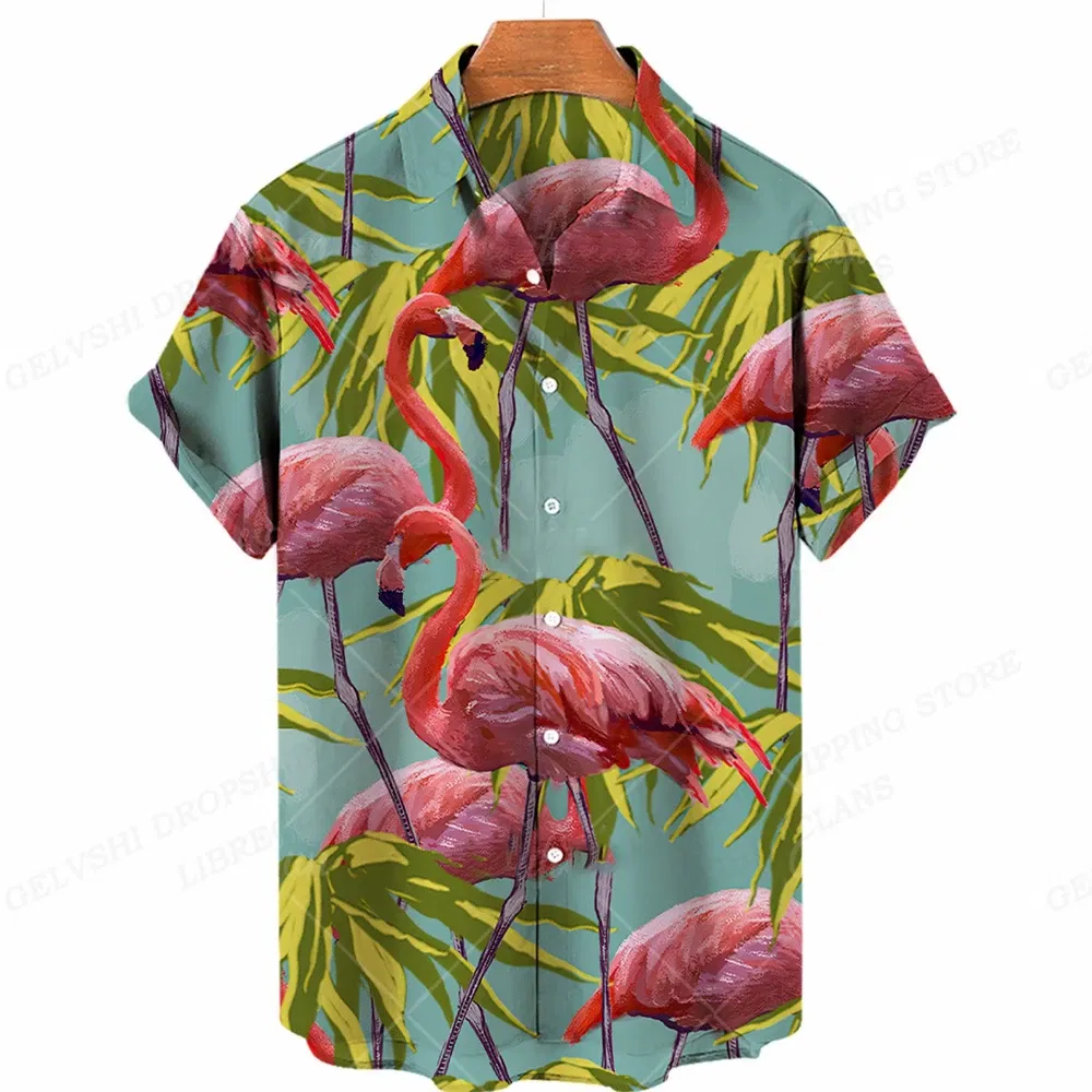 Color: Fuchsia, Size: XL - Flamingo Hawaiian Shirts Beach Summer Men's Shirt Tropic Leaf 3D Print Shirts Men Women Fashion Blouse Short Sleeve Vocation