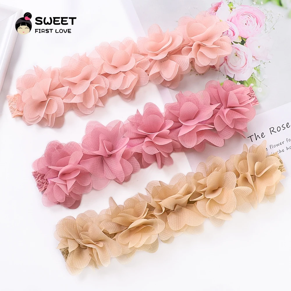 Color: Green - Pink Baby Flower Headband Pink Chiffon Hair Bands Handmade DIY Headwear Hair Accessories for Kids Children Newborn Toddler