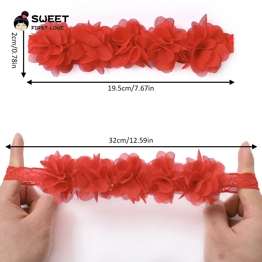 Color: Green - Pink Baby Flower Headband Pink Chiffon Hair Bands Handmade DIY Headwear Hair Accessories for Kids Children Newborn Toddler