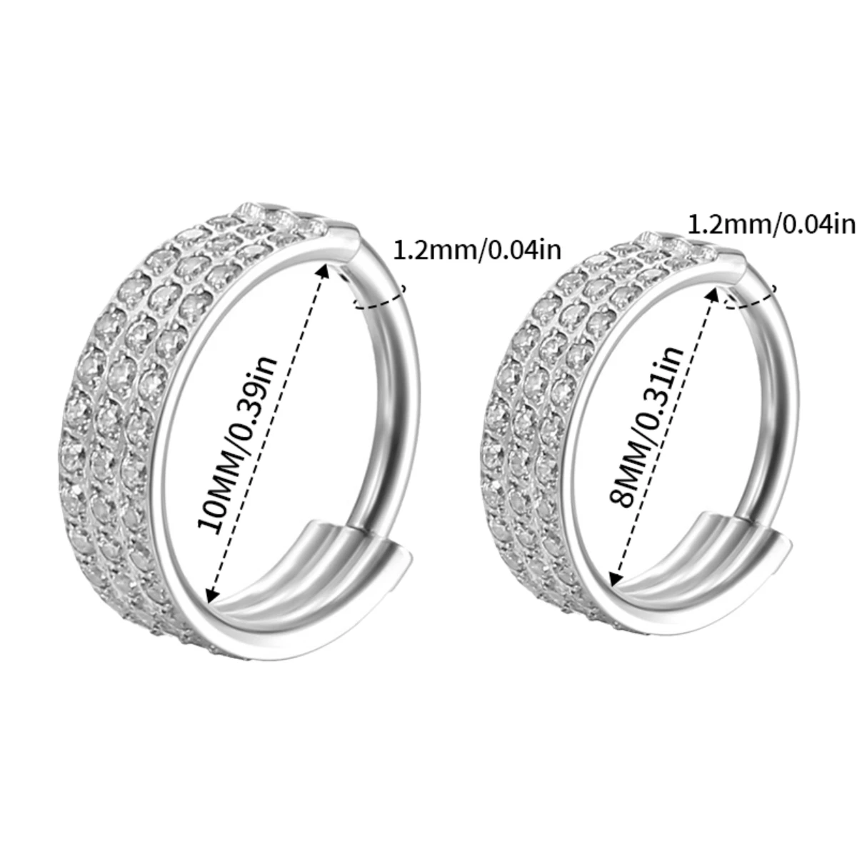 Metal color: SILVER PLATED, Main Stone Color: black - G23 Titanium Piercing Hinged Segment Hoops CZ Stone Nose Rings Ear Cartilage Tragus Helix Earrings Piercing Body Jewelry
