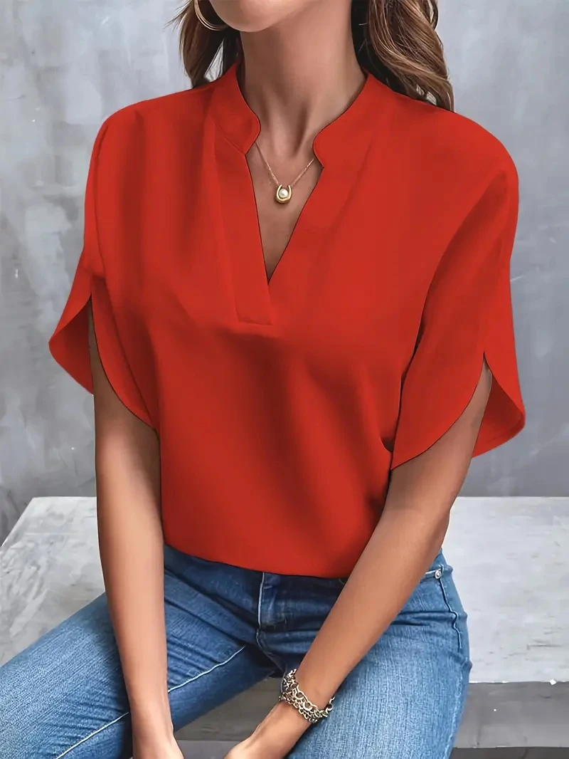 Color: green, Size: L - Women Elegant Solid Chiffon Blouse Spring Summer Casual Long Sleeve V Neck Loose Shirt Office Lady Tunics Oversized Tops 2024