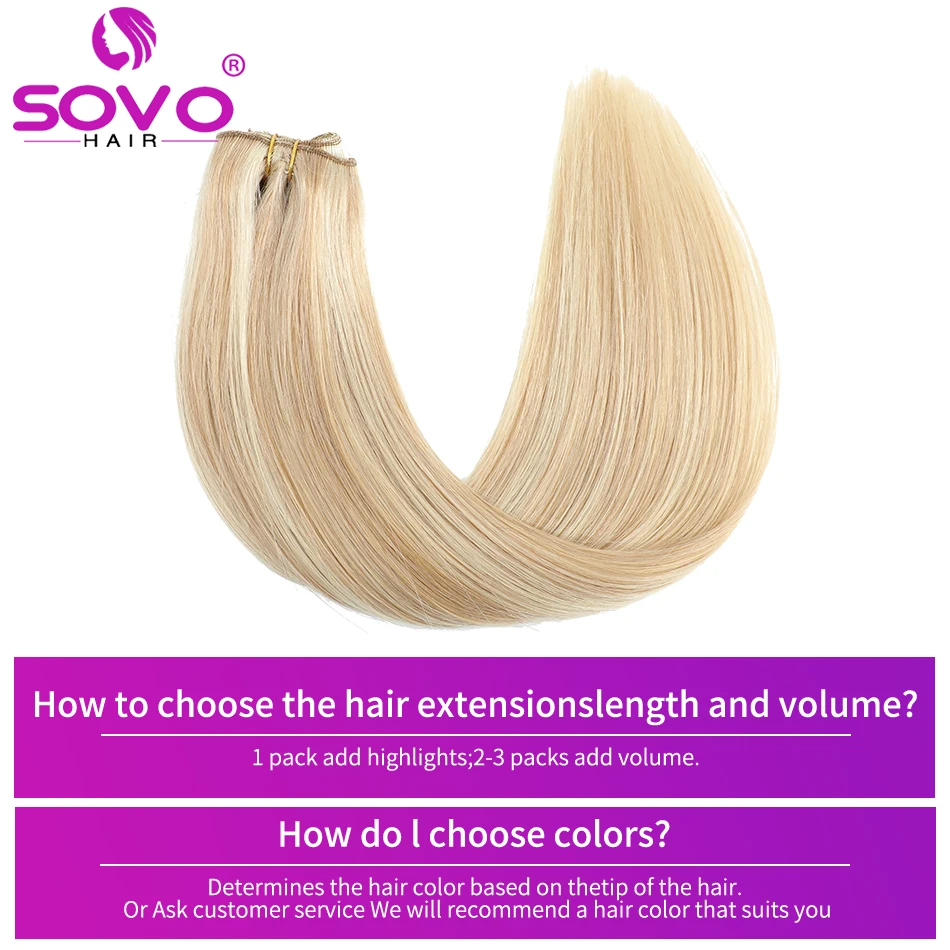 Color: #613, Length: 8inches - SOVO Clip In Hair Extensions Human Hair 3 Pieces Bone Straight Clip Ins Hair Extension 60-90G Real Natural European Hair 12-26"