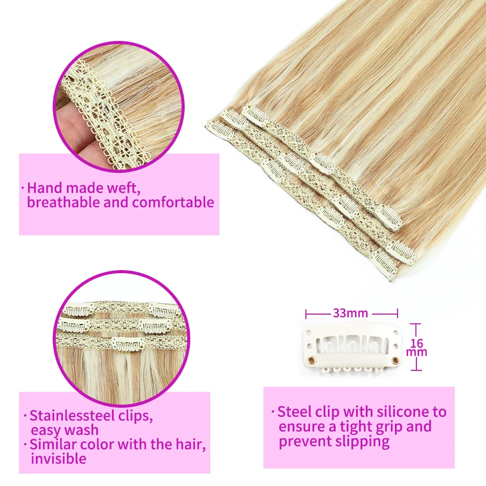 Color: #613, Length: 8inches - SOVO Clip In Hair Extensions Human Hair 3 Pieces Bone Straight Clip Ins Hair Extension 60-90G Real Natural European Hair 12-26"