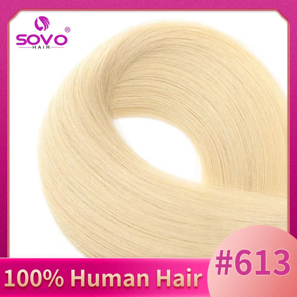 Color: #613, Length: 8inches - SOVO Clip In Hair Extensions Human Hair 3 Pieces Bone Straight Clip Ins Hair Extension 60-90G Real Natural European Hair 12-26"