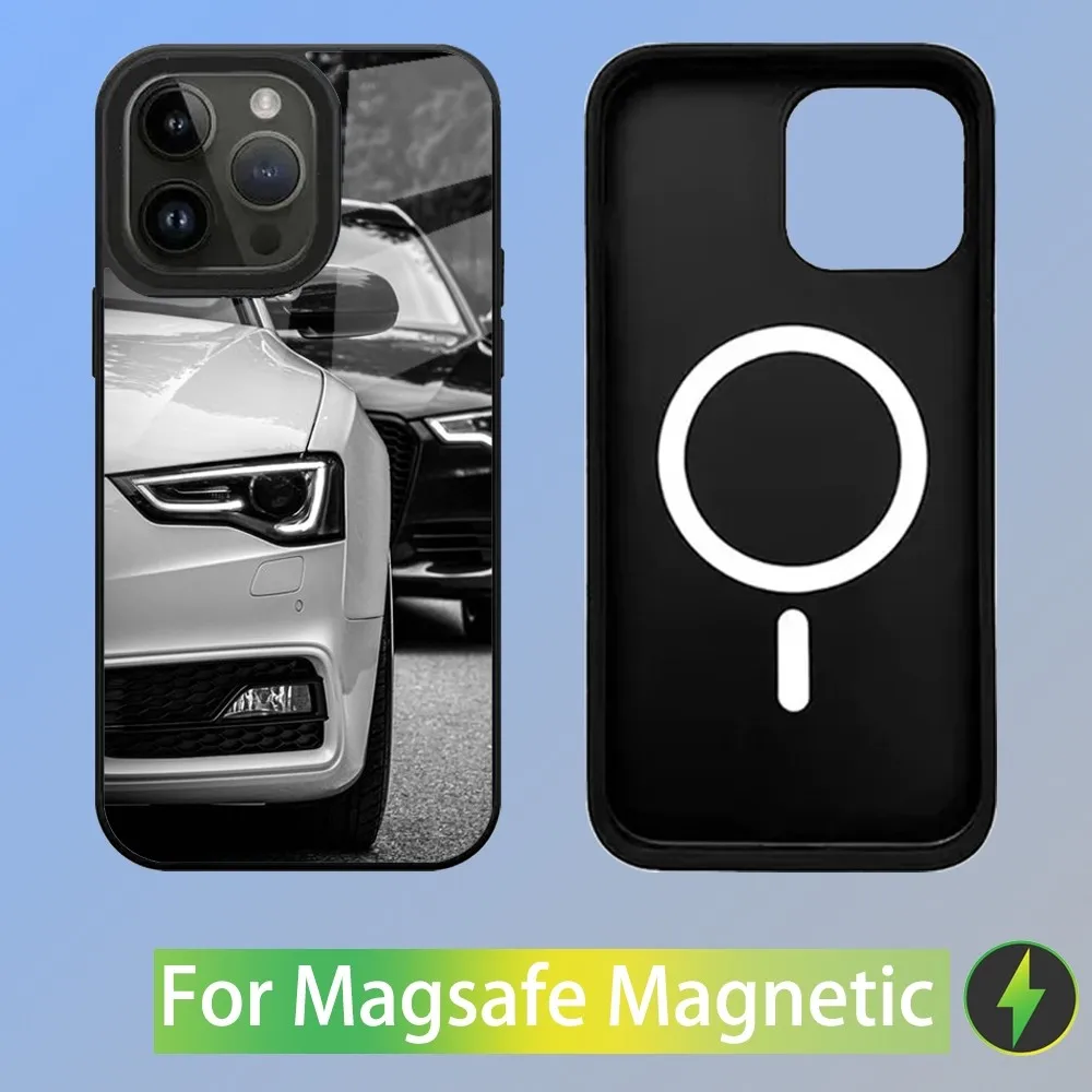 Color: GRAY, Material: PC + TPU - R-S 6 7 sport car Phone Case For iPhone 16,15,14,13,12,11,Plus,Pro,Max Mini A-AudiS-S Magsafe Magnetic Wireless Charging
