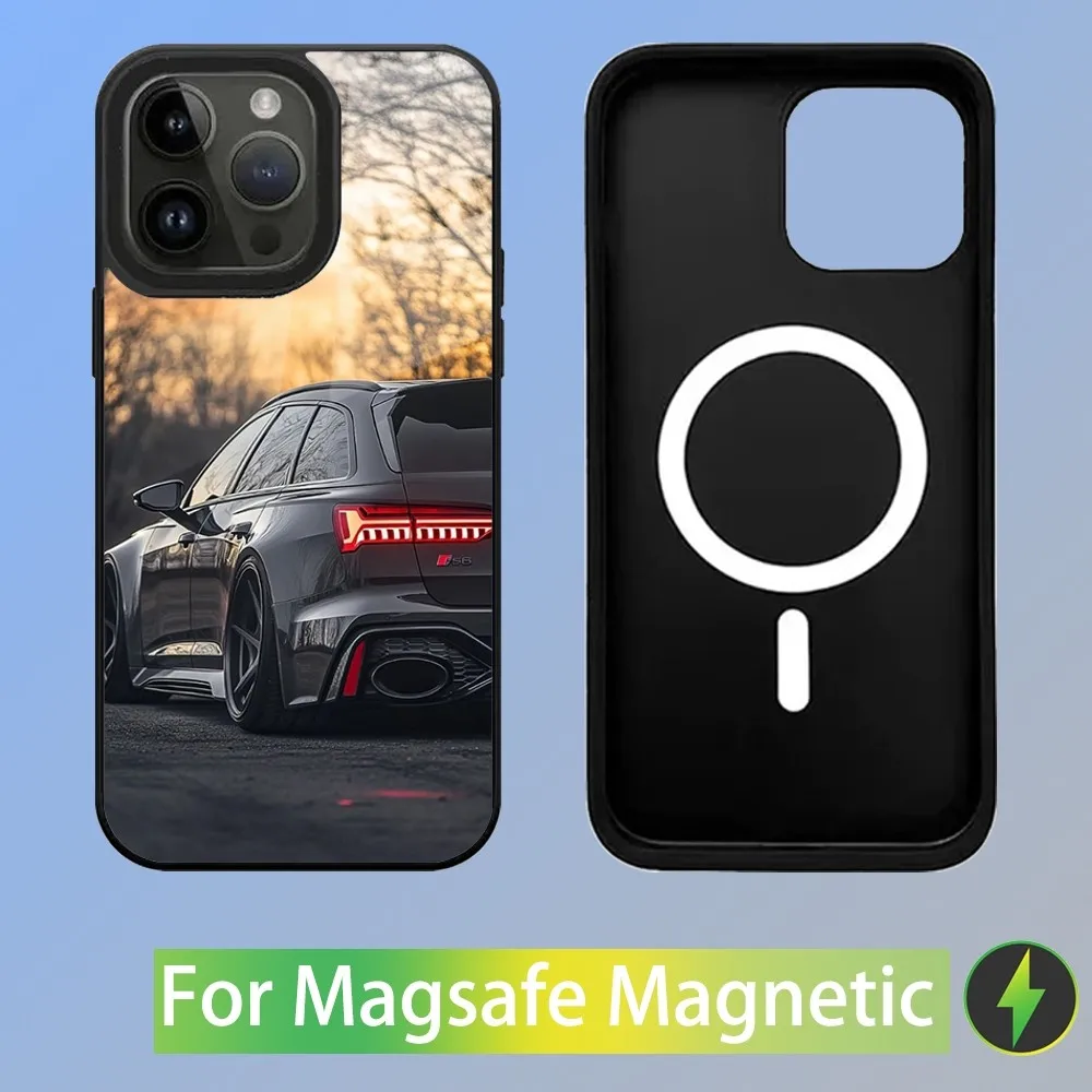 Color: GRAY, Material: PC + TPU - R-S 6 7 sport car Phone Case For iPhone 16,15,14,13,12,11,Plus,Pro,Max Mini A-AudiS-S Magsafe Magnetic Wireless Charging