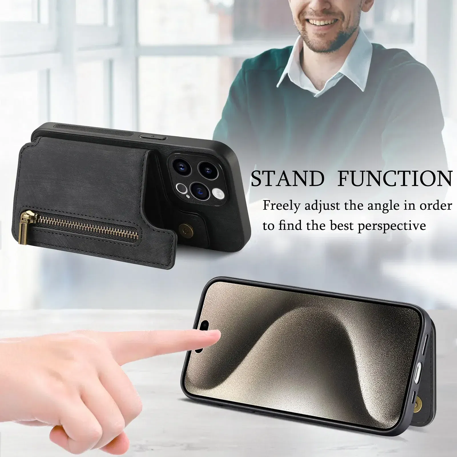 Color: Clear, Material: Cotton - Leather Zipper Wallet with Card Holder Phone Case for IPhone 15 14 11 Pro Max 13 12 Mini X XR XS Max 8 7 Plus Shockproof Cover