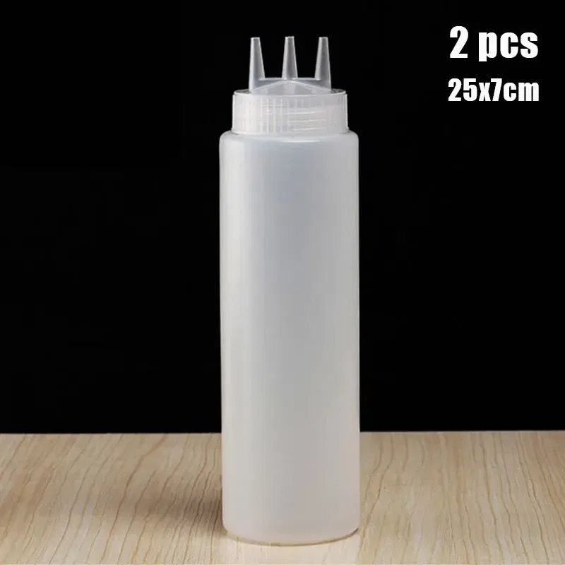 Color: Chocolate - 3 Holes 800ML Twist Cap Squeeze Bottle Food Grade Plastic Ketchup Mustard Mayo Sauces Olive Oil Bottles Kitchen Gadgets