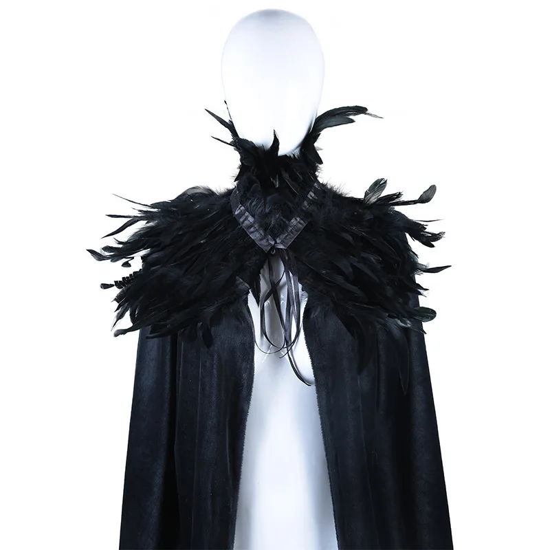 Color: green - Feather Shawl With  Elegant Gothic Style Cloak With Soft Feathers Perfect For Halloween Or Cosplay