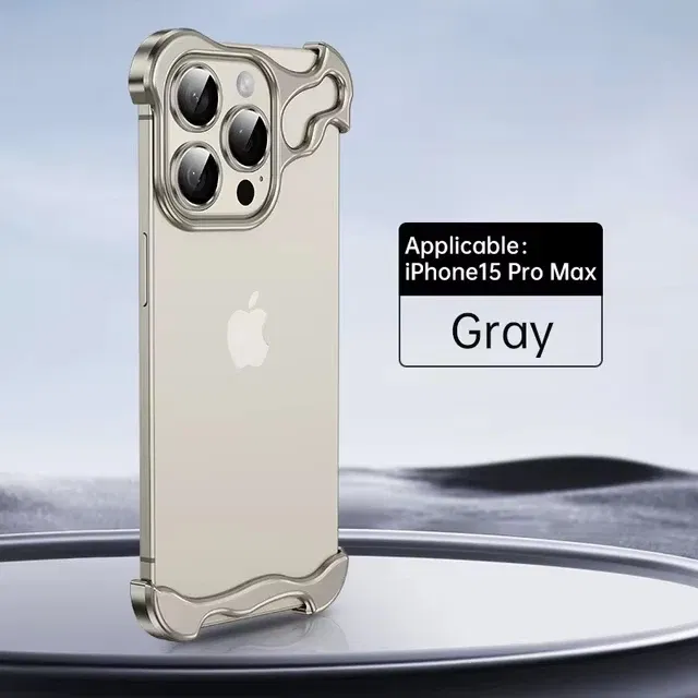 Color: WHITE, Material: PE - Aluminum Metal Rimless Phone Case for iPhone 16 15 14 Plus 13 12 Pro Max Lens Protective Film Hollow Logo Cooling Accessory Case