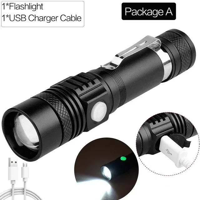 Emitting Color: Blue - Ultra Bright Flashlight USB Linterna LED Torch Lanterna Power Tips Bicycle Light Rechargeable Use 18650
