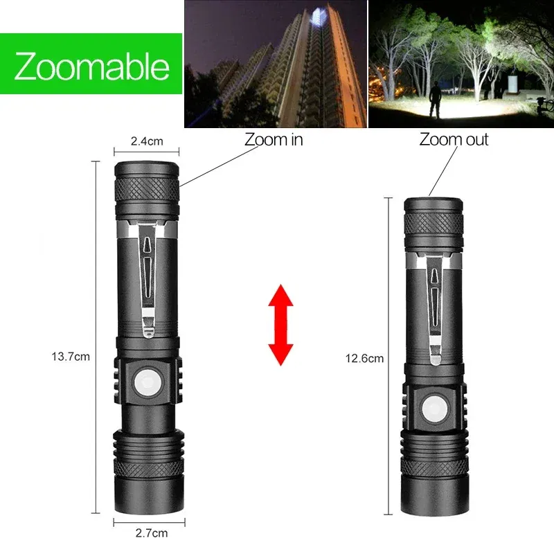Emitting Color: Blue - Ultra Bright Flashlight USB Linterna LED Torch Lanterna Power Tips Bicycle Light Rechargeable Use 18650