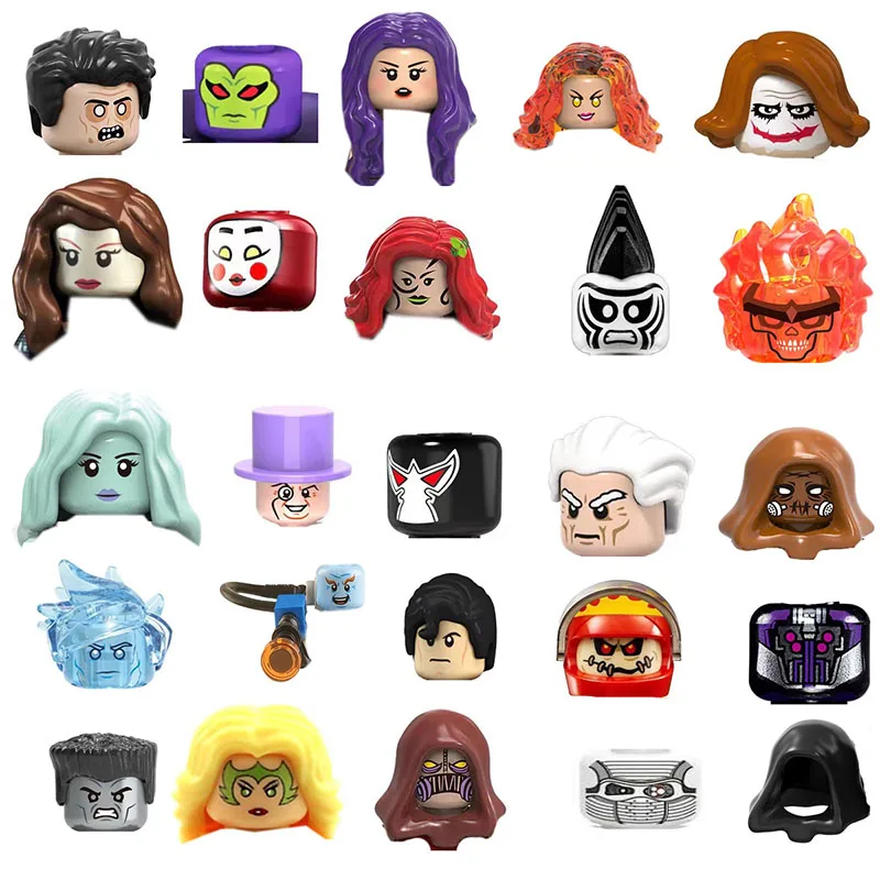 Color: BRIGHT PINK - MOC Series  Figures Head Building Blocks Figures Accessories Bricks For Children Collection Toys Gift