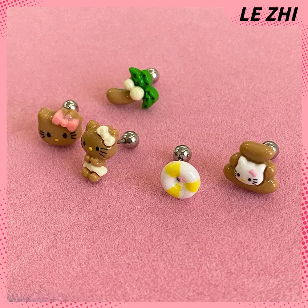 Color: light yellow, Size: L - Hawaii HelloKitty Cute Ear Stud Coconut Palm Earrings Anime Accessories Maiden Heart Girls Birthday Present Fashion Jewelry Gift
