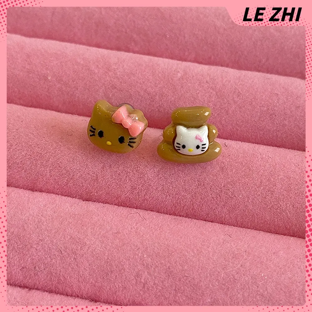 Color: light yellow, Size: L - Hawaii HelloKitty Cute Ear Stud Coconut Palm Earrings Anime Accessories Maiden Heart Girls Birthday Present Fashion Jewelry Gift