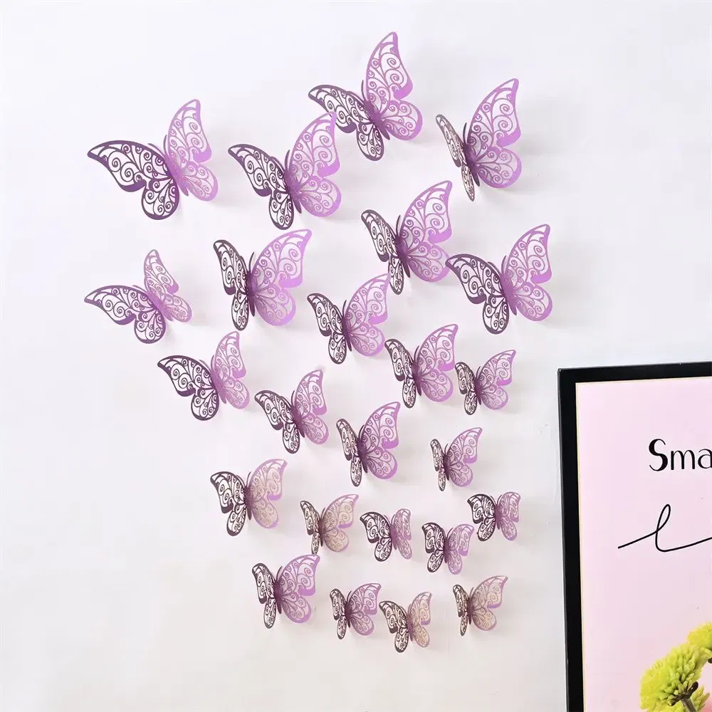Color: DEEP BLUE - 12 Pieces 3D Hollow Butterfly Wall Sticker Bedroom Living Room Home Decoration Paper Butterfly