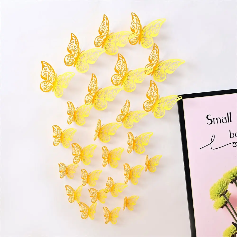 Color: DEEP BLUE - 12 Pieces 3D Hollow Butterfly Wall Sticker Bedroom Living Room Home Decoration Paper Butterfly
