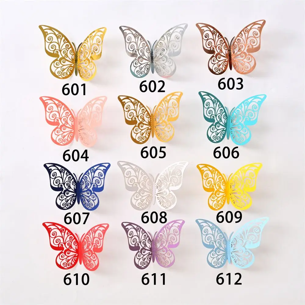 Color: DEEP BLUE - 12 Pieces 3D Hollow Butterfly Wall Sticker Bedroom Living Room Home Decoration Paper Butterfly