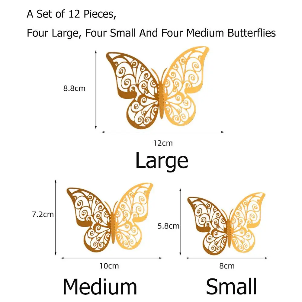 Color: DEEP BLUE - 12 Pieces 3D Hollow Butterfly Wall Sticker Bedroom Living Room Home Decoration Paper Butterfly
