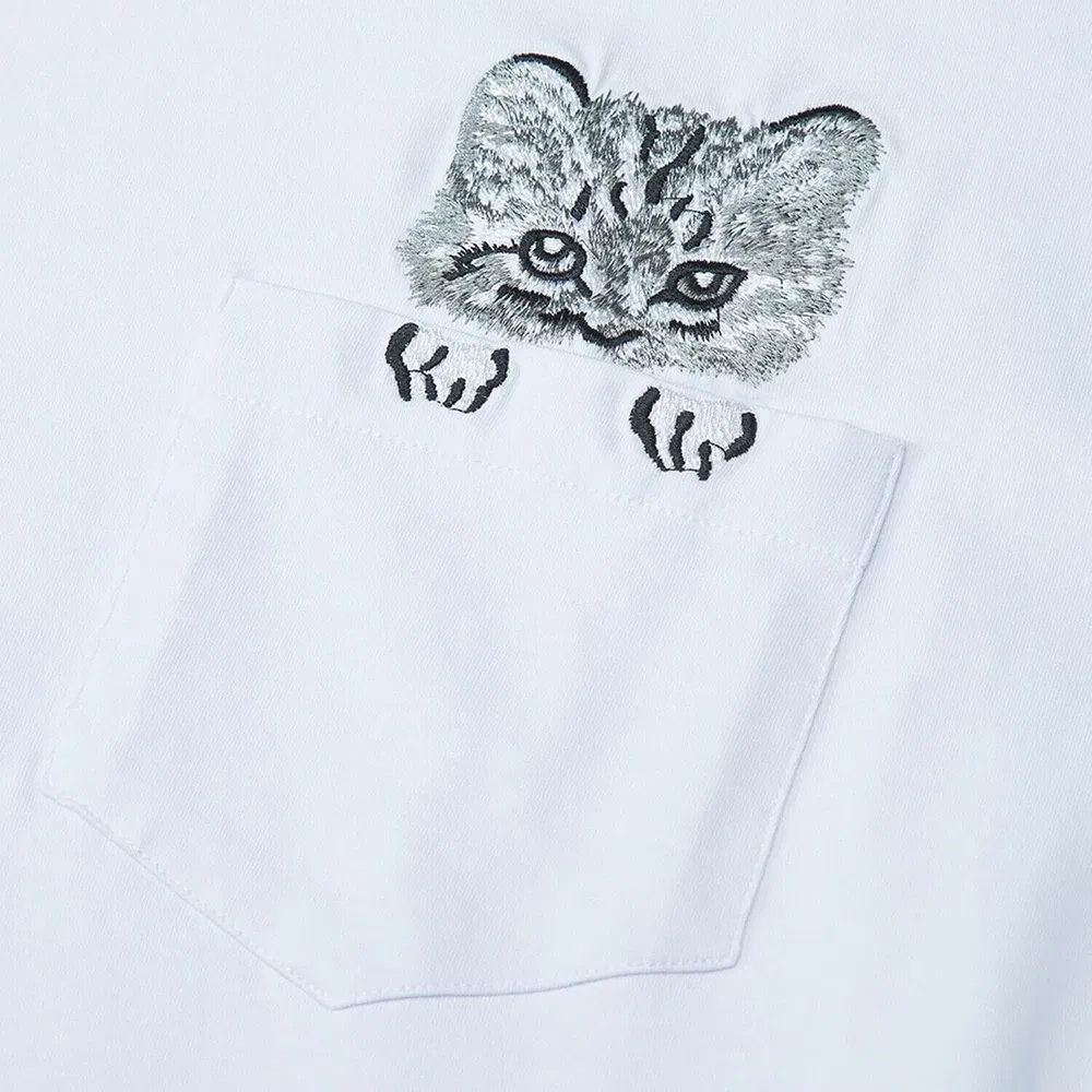 Color: WHITE, Size: M, Ships From: CHINA - 2021 Summer Cotton Short Sleeved Crop Top T-shirt Femme Embroidered Cat T Shirts Cartoon Women Fashion Cactus Top Tee T Shirt