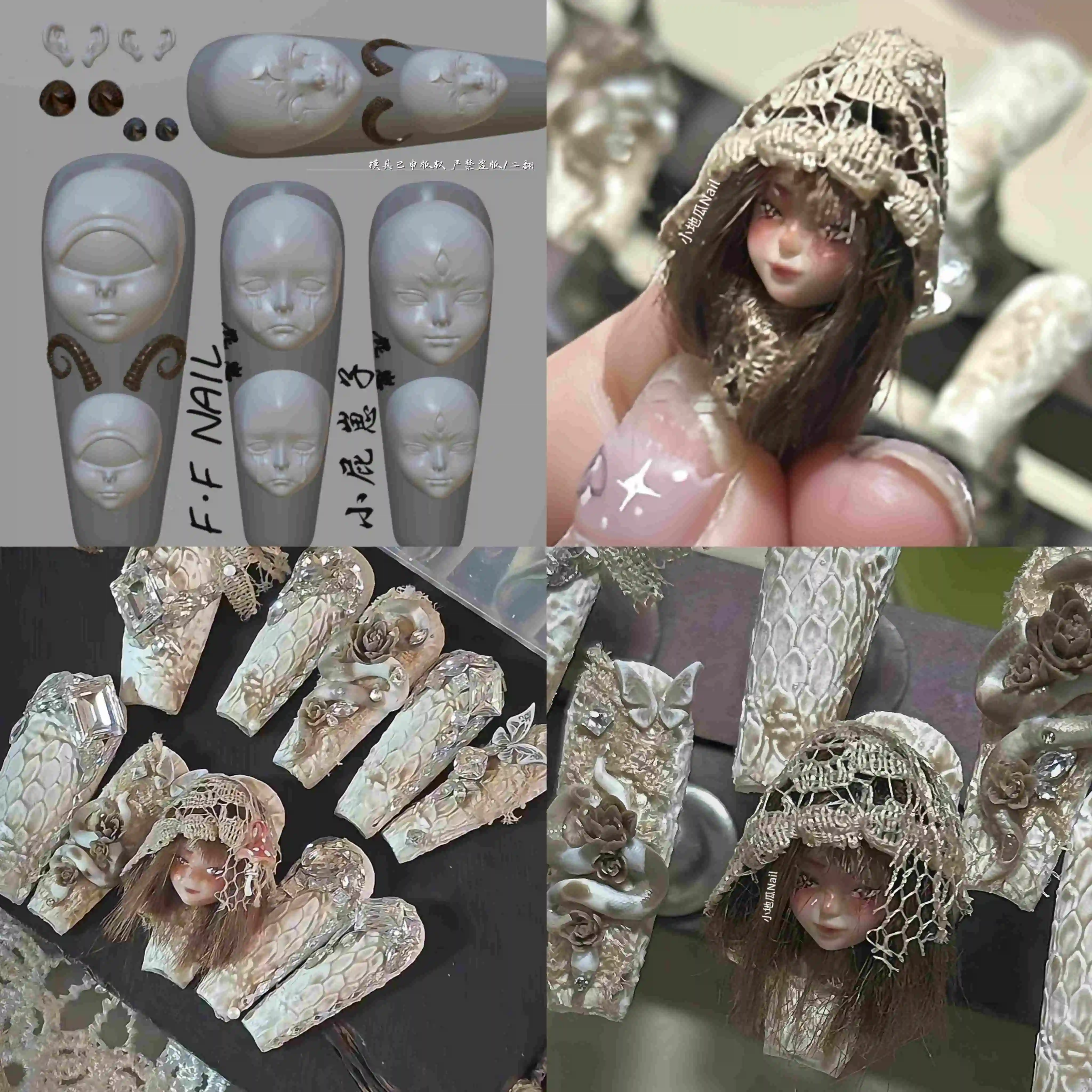 Color: Dark Grey - 1pc  Snake Flamingo Jellyfish Dragon Dtream 3D Acrylic Mold  Nail Art DIY  Silicone  Nail Art Templates Nails Mold