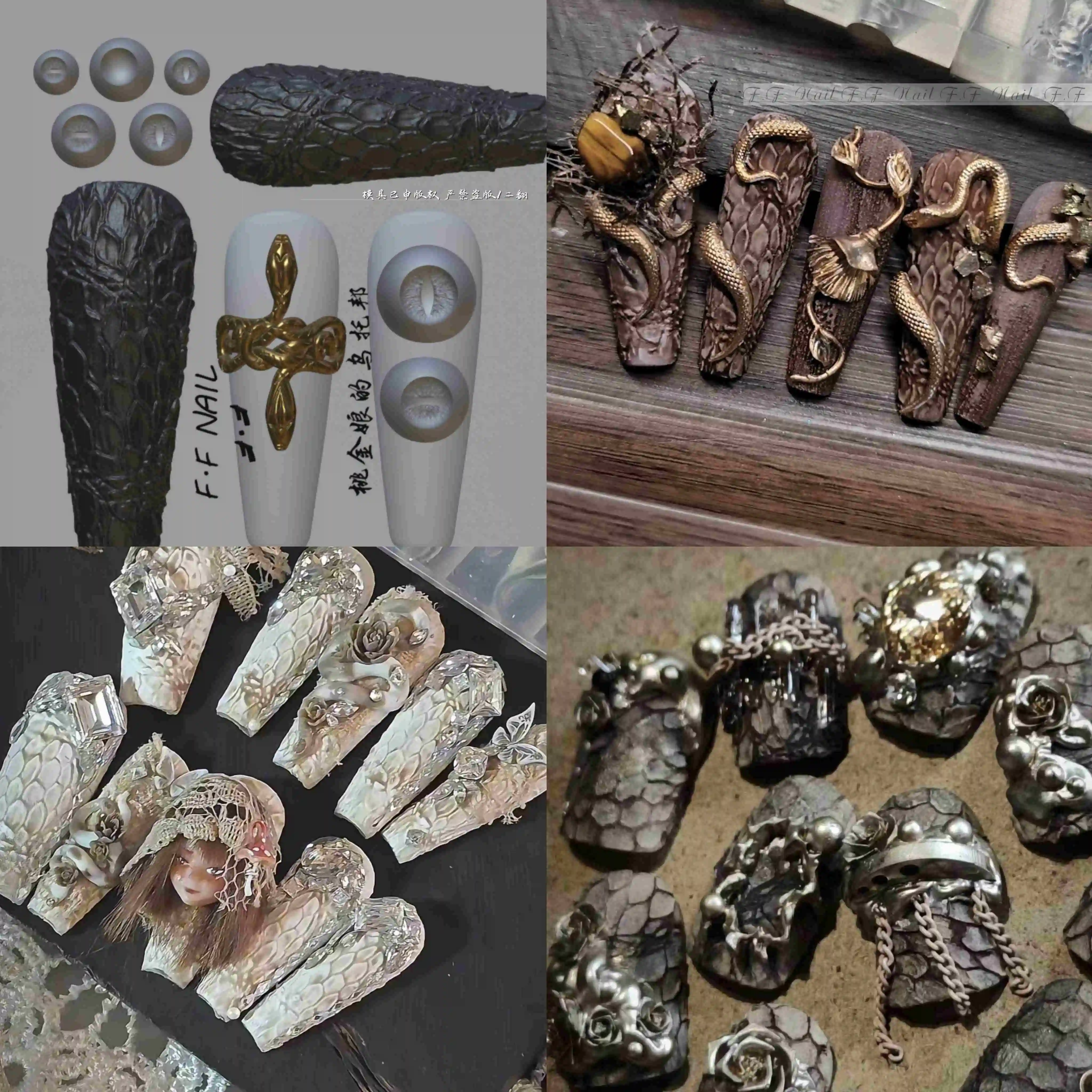 Color: Dark Grey - 1pc  Snake Flamingo Jellyfish Dragon Dtream 3D Acrylic Mold  Nail Art DIY  Silicone  Nail Art Templates Nails Mold