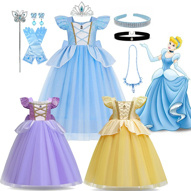 Kid Size: 4T, Color: Gold - Disney Deluxe Elegant Cinderella Princess Ball Gown Fancy Birthday Cinderella Party Dress Vestidos Costume Play Carnival Apparel