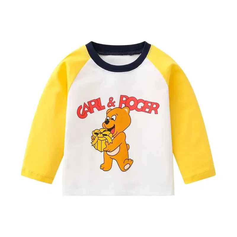 Color: Yellow, Kid Size: 24M - Children's long-sleeved T-shirt 2024 spring & fall new style small and medium-sized kidsren's baby round neck bottoming shirt