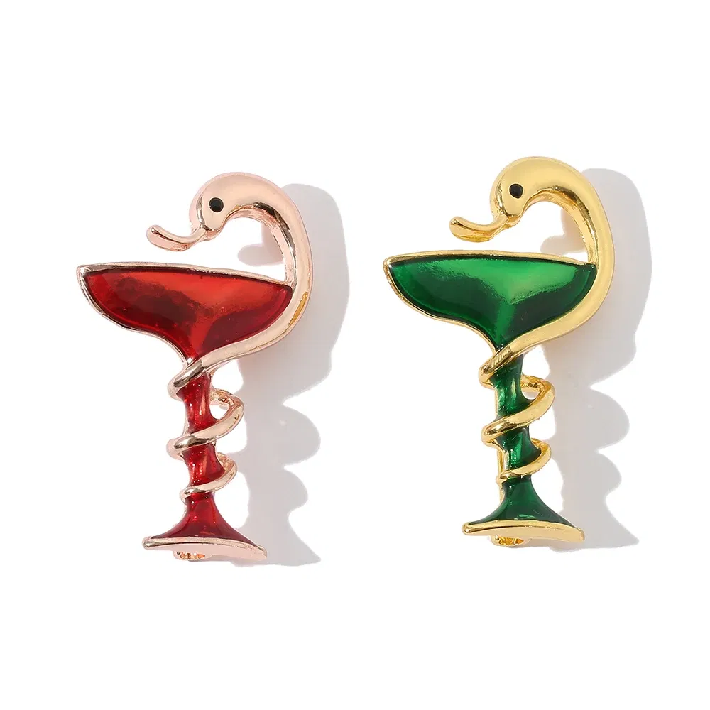 Metal color: Gold-color, Ships From: CHINA - Snake Cup Metal Enamel Brooch Red Green Trophy Memorial Cup Pins Animal Clubs Badge Gift For Women Men Jewelery