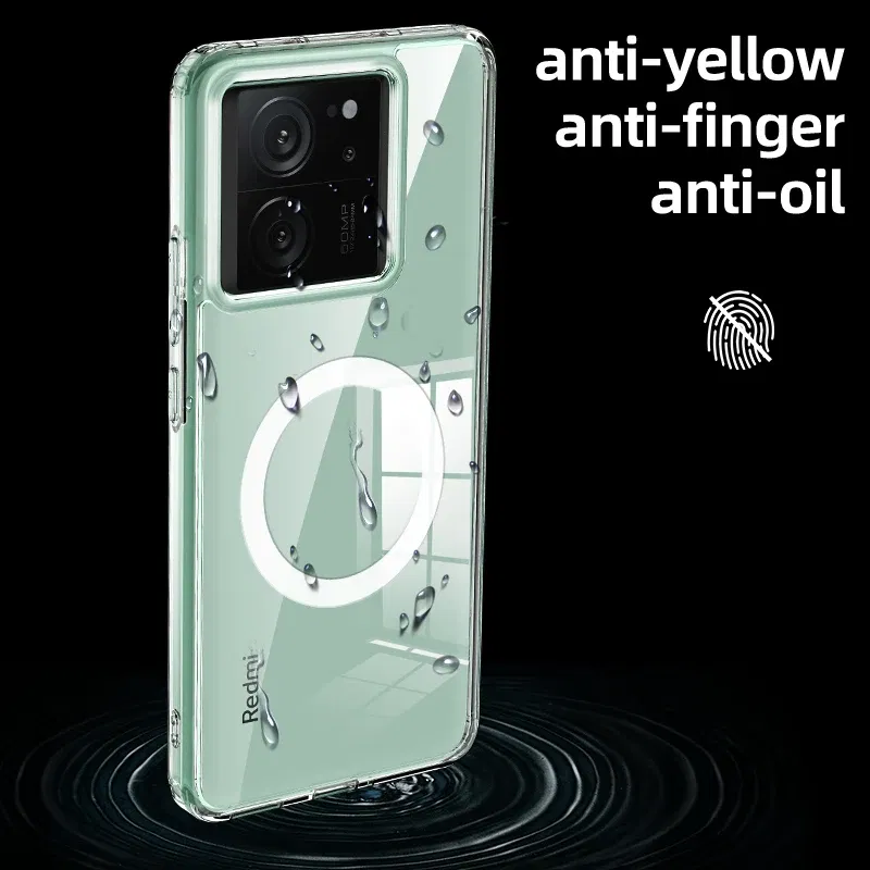 Color: Clear, Material: aluminum - Matte & Clear Magnetic Wireless Charging Armor Magsafe Case For Xiaomi 14 13T Mi 13T 14 Mi13T Pro Military Shockproof Back Cover