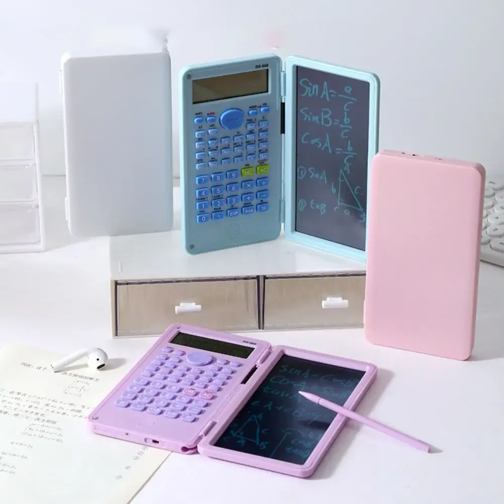 Color: WHITE - 2 IN 1 Scientific Calculator with LCD Notepad 12 Digits Math Calculator Portable Foldable Handwriting Board School Office