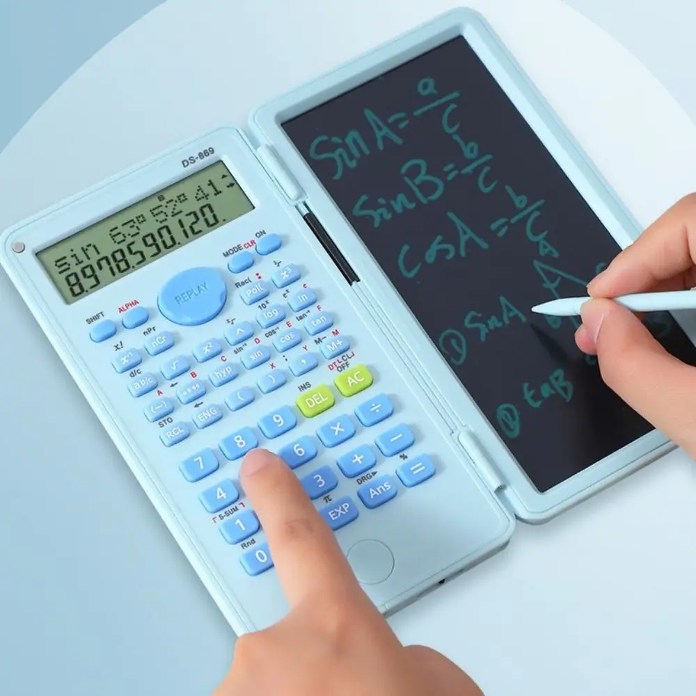 Color: WHITE - 2 IN 1 Scientific Calculator with LCD Notepad 12 Digits Math Calculator Portable Foldable Handwriting Board School Office