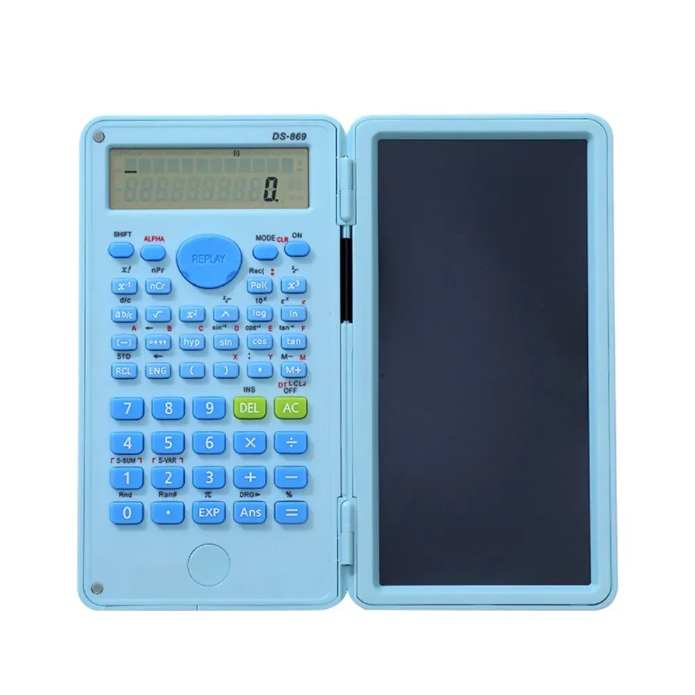 Color: WHITE - 2 IN 1 Scientific Calculator with LCD Notepad 12 Digits Math Calculator Portable Foldable Handwriting Board School Office