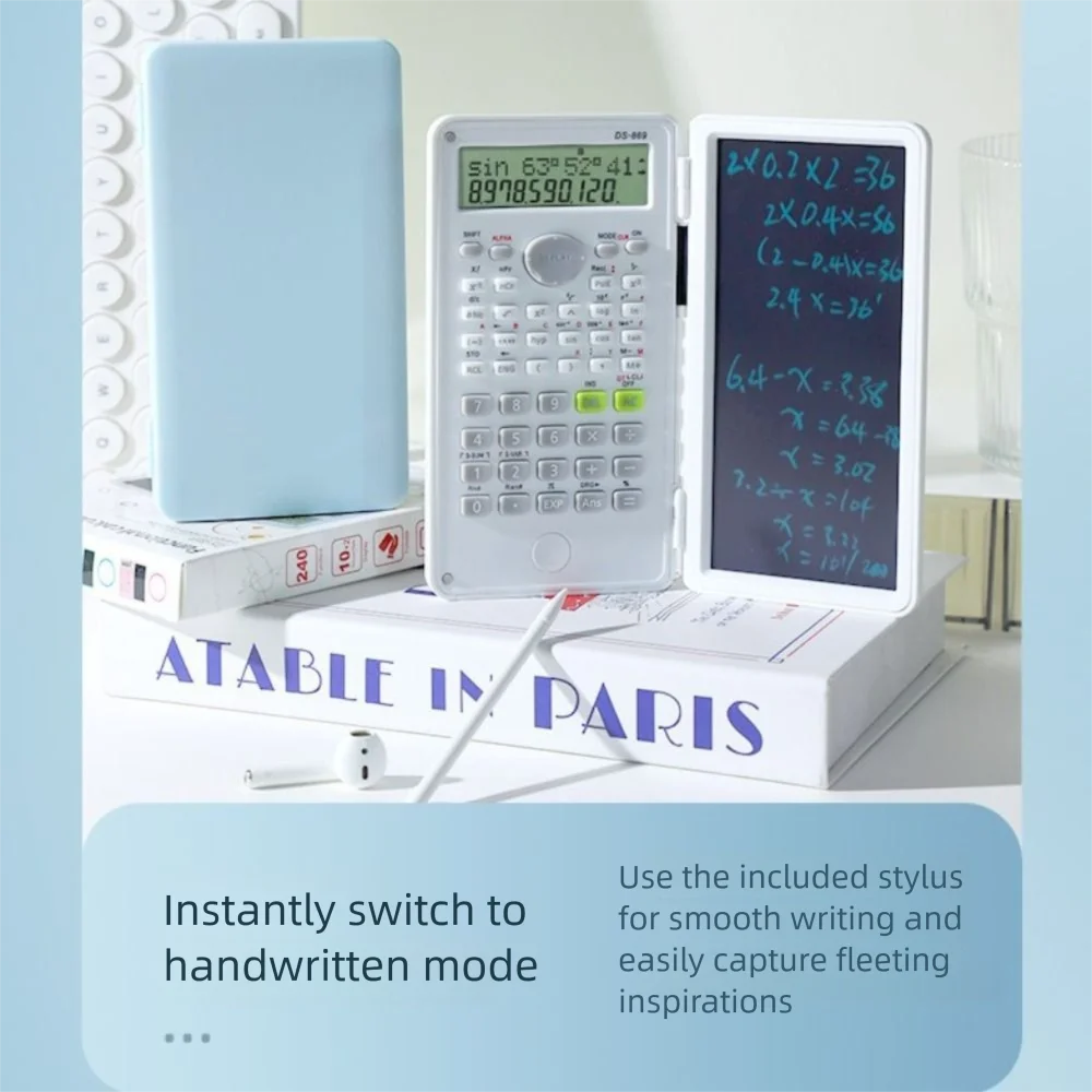 Color: WHITE - 2 IN 1 Scientific Calculator with LCD Notepad 12 Digits Math Calculator Portable Foldable Handwriting Board School Office