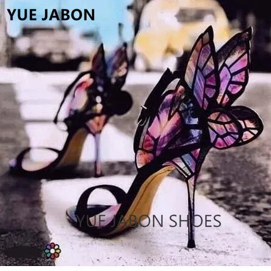 Color: Dark Grey, Shoe Size: 7.5 - Women Summer Sandals Fashion Embroidered Satin Butterfly High Heeled Footwear Adjustable Ankle Strap Shoes Women high heels