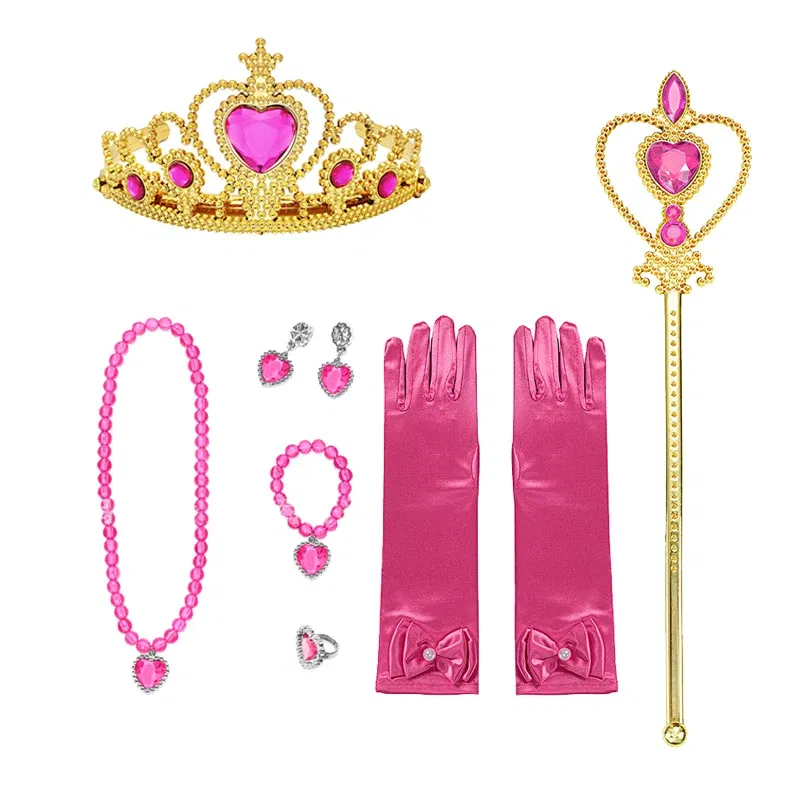 Color: WHITE - Baby Girls Accessories Princess Peach Accessory Children Pink Headband Crown Wig Necklace Party Aurora Cosplay Dress Up Outfits