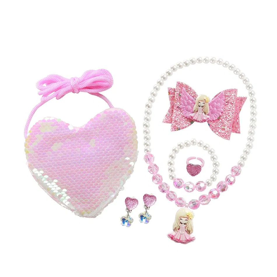 Color: WHITE - Baby Girls Accessories Princess Peach Accessory Children Pink Headband Crown Wig Necklace Party Aurora Cosplay Dress Up Outfits