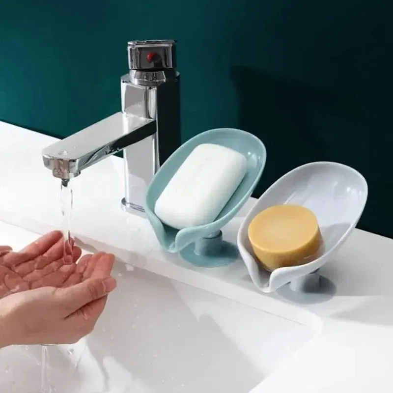 Color: Clear - 1-2Pcs Drain Soap Holder Bathroom Items Leaf Shape Wall Soap Dish for Bathroom Punch-free Suction Cup Standing Things the Home