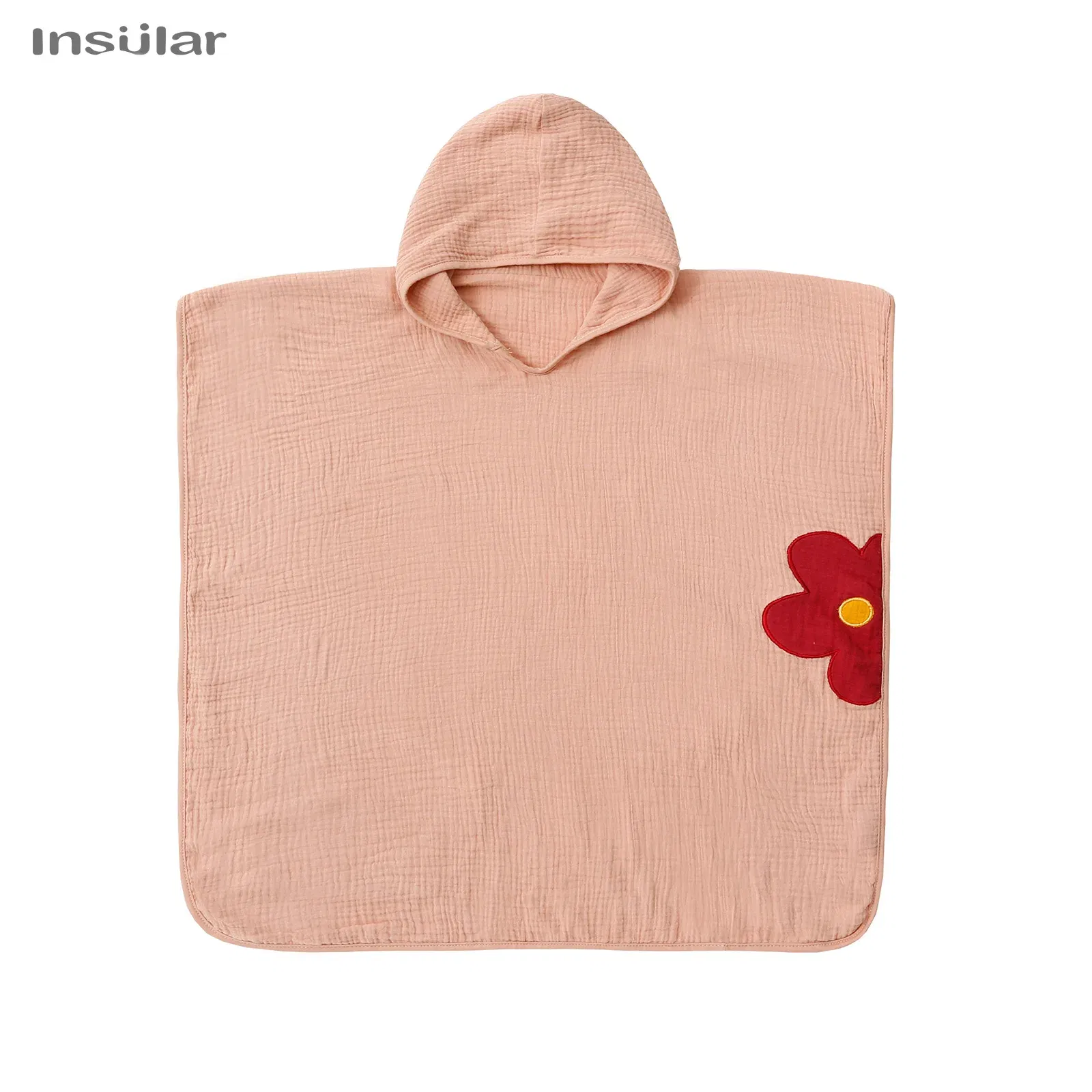 Color: Red - Muslin Baby Hooded Poncho Towel Children's Hooded Bath Towel Soft Kids Beach Bathing Stuff Infant Washcloth