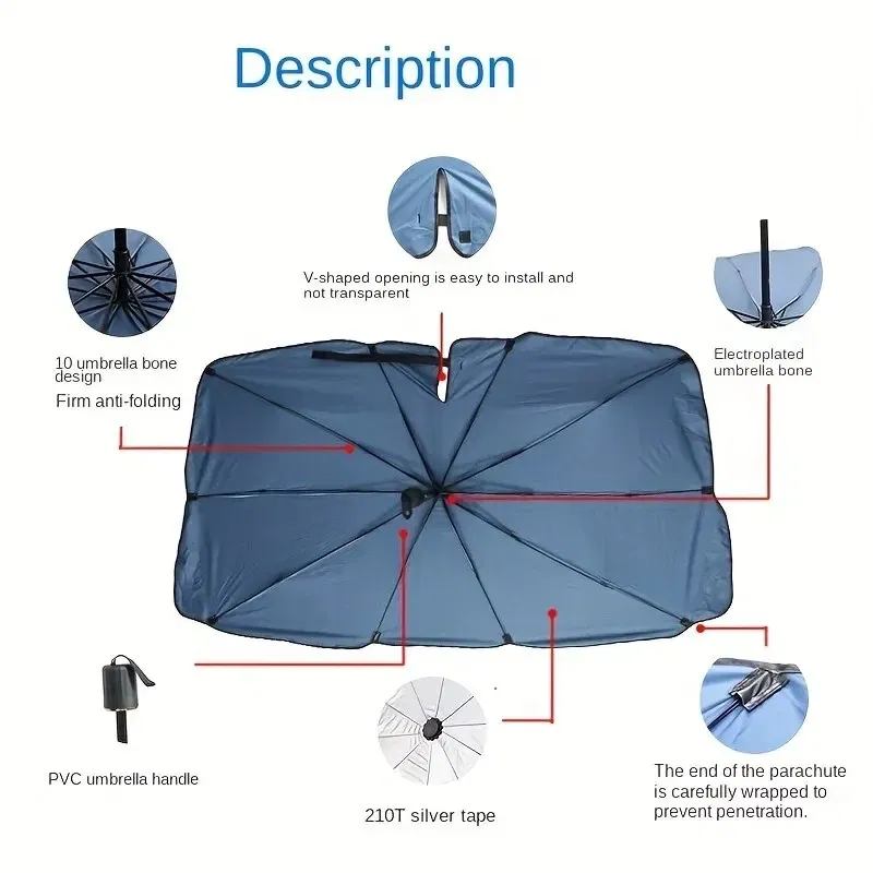 Color: Silver - Hot Selling Summer Car Sunshade Umbrella, in Car Cooling Tool, Front Windshield Sunshade, Car Sunshade