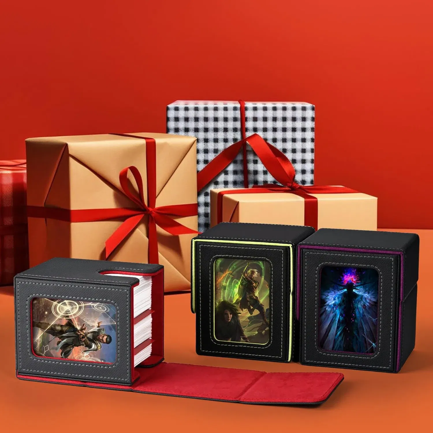 Color: Red - New 100+ card storage box TCG MTG board game commander card carrying organizer box trading 3 "X4" regular storage box baseball