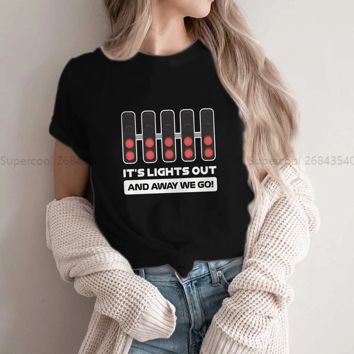 Color: WHITE, Size: XXXL - It's Lights Out And Away We Go! Harajuku Polyester TShirt F1 Formulate 1 Racing Style Leisure T Shirt Women