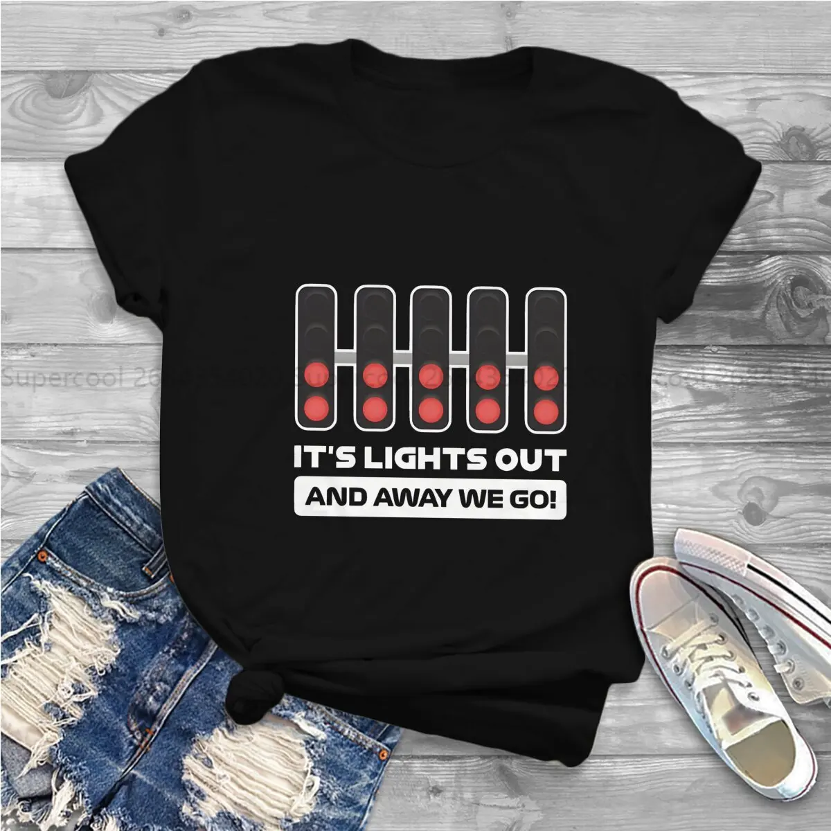 Color: WHITE, Size: XXXL - It's Lights Out And Away We Go! Harajuku Polyester TShirt F1 Formulate 1 Racing Style Leisure T Shirt Women
