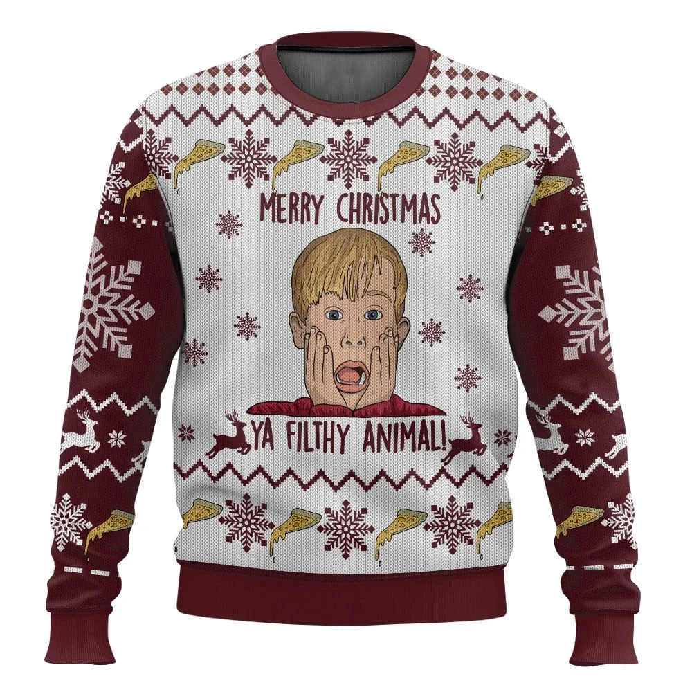 Color: Turquoise, Size: XL, Ships From: CHINA - Merry Christmas alone at home Ugly Christmas sweater cartoon animation Men's pullover 2026 fashionable couple shirts Sweatshirt