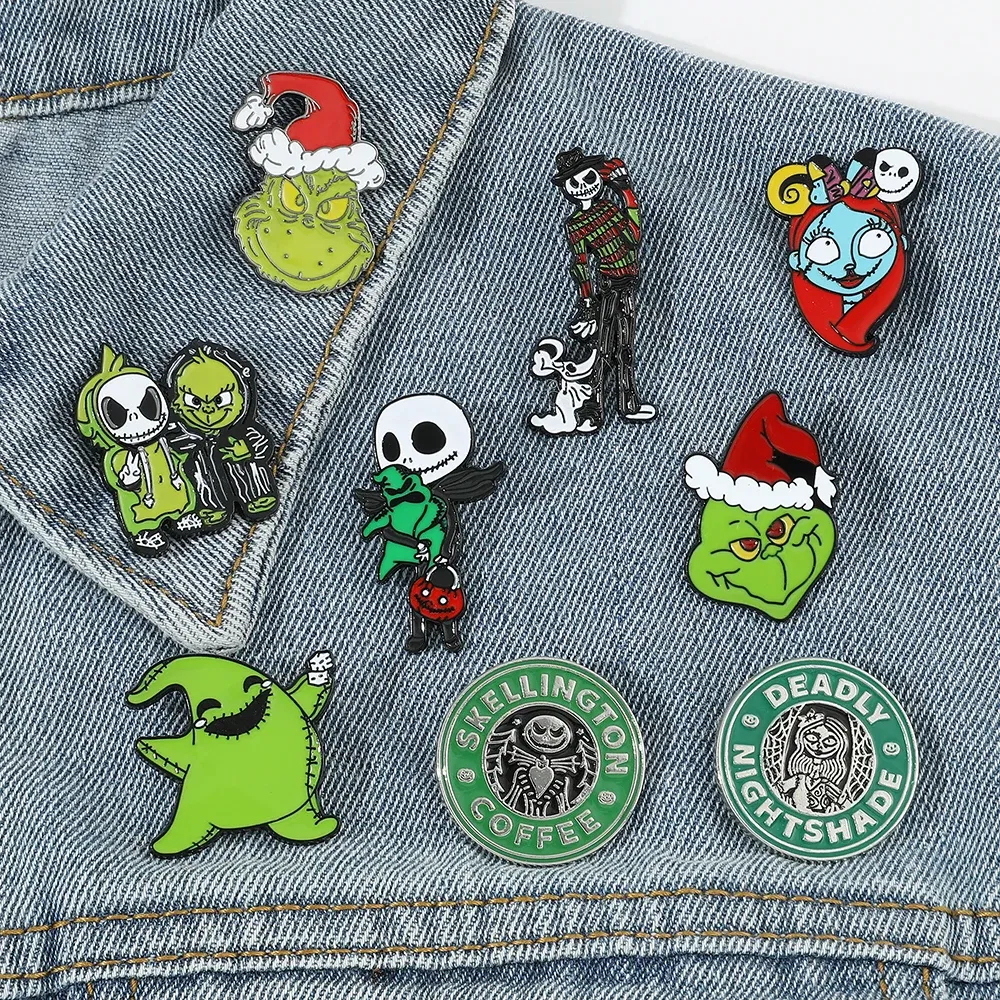 Metal color: Pure Gold Color, Ships From: CHINA - Disney The Nightmare Before Christmas Enamel Pin Cartoon Figure Sally Jack Skellington Metal Badge Brooch Kawaii Accessories
