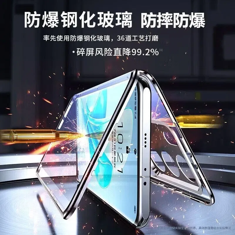 Color: black, Material: EVA - 360 Full Case For Vivo V29 5G V27 Pro V27E V25 V23 Double Sided Magnetic Adsorption Metal Capa Tempering Glass Clear Phone Cover